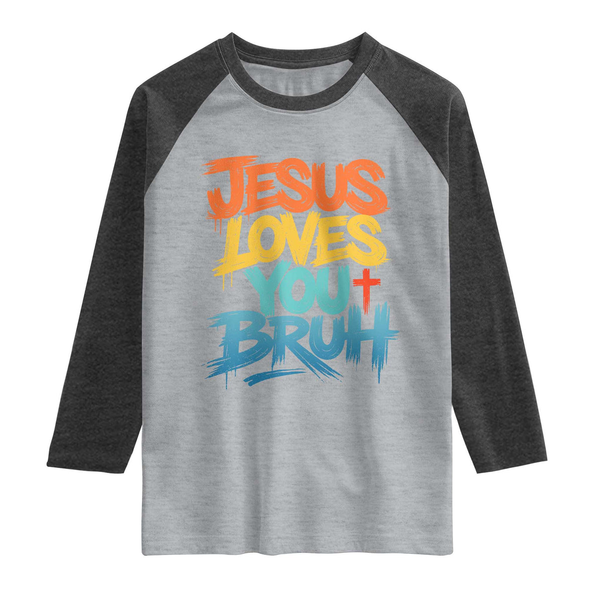 Jesus Loves You Bruh Raglan Shirt Funny Christian Believer Faith God Retro Religious