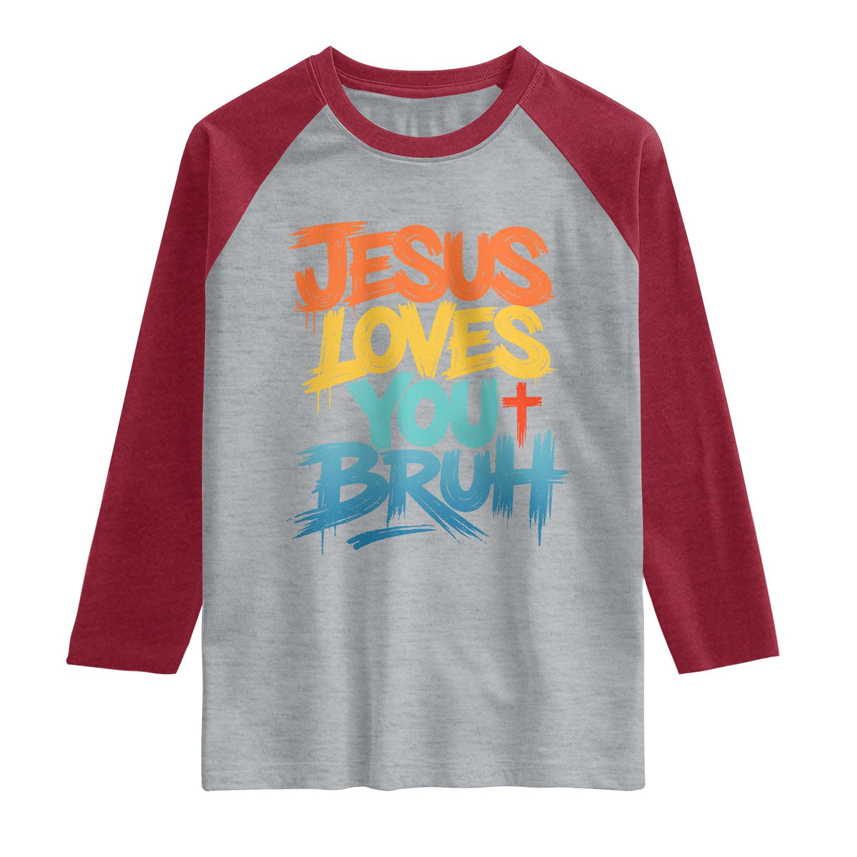 Jesus Loves You Bruh Raglan Shirt Funny Christian Believer Faith God Retro Religious