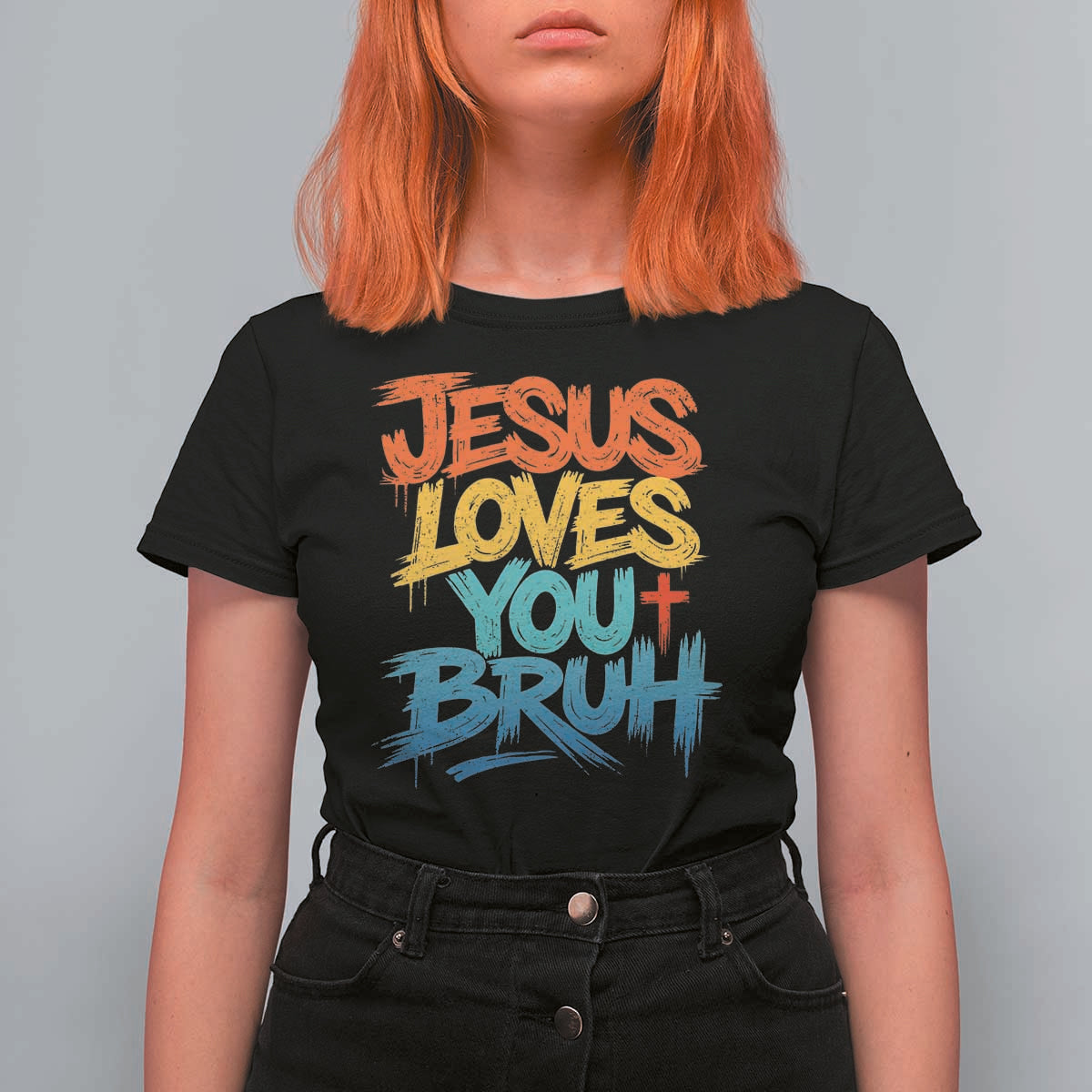 Jesus Loves You Bruh T Shirt For Women Funny Christian Believer Faith God Retro Religious