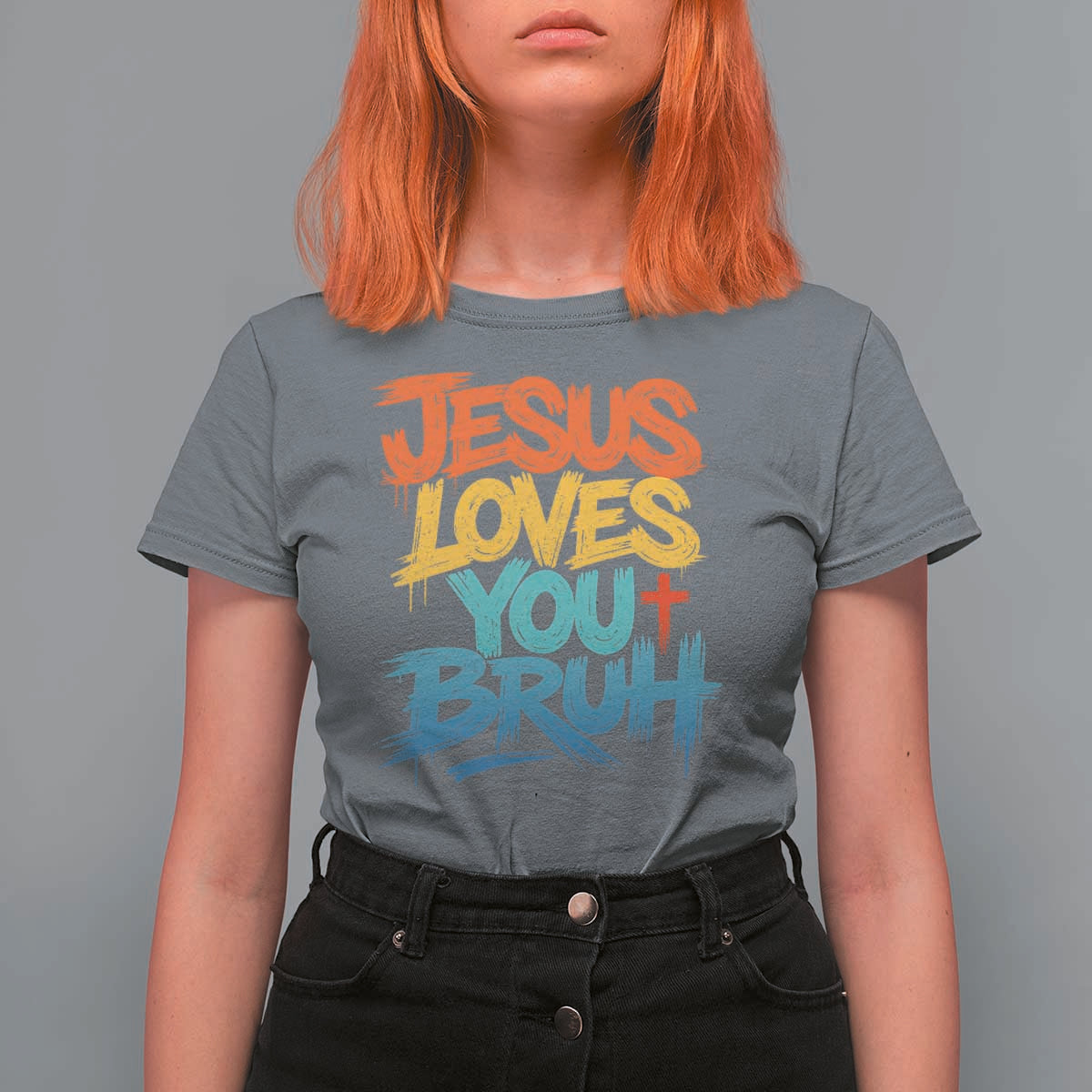 Jesus Loves You Bruh T Shirt For Women Funny Christian Believer Faith God Retro Religious