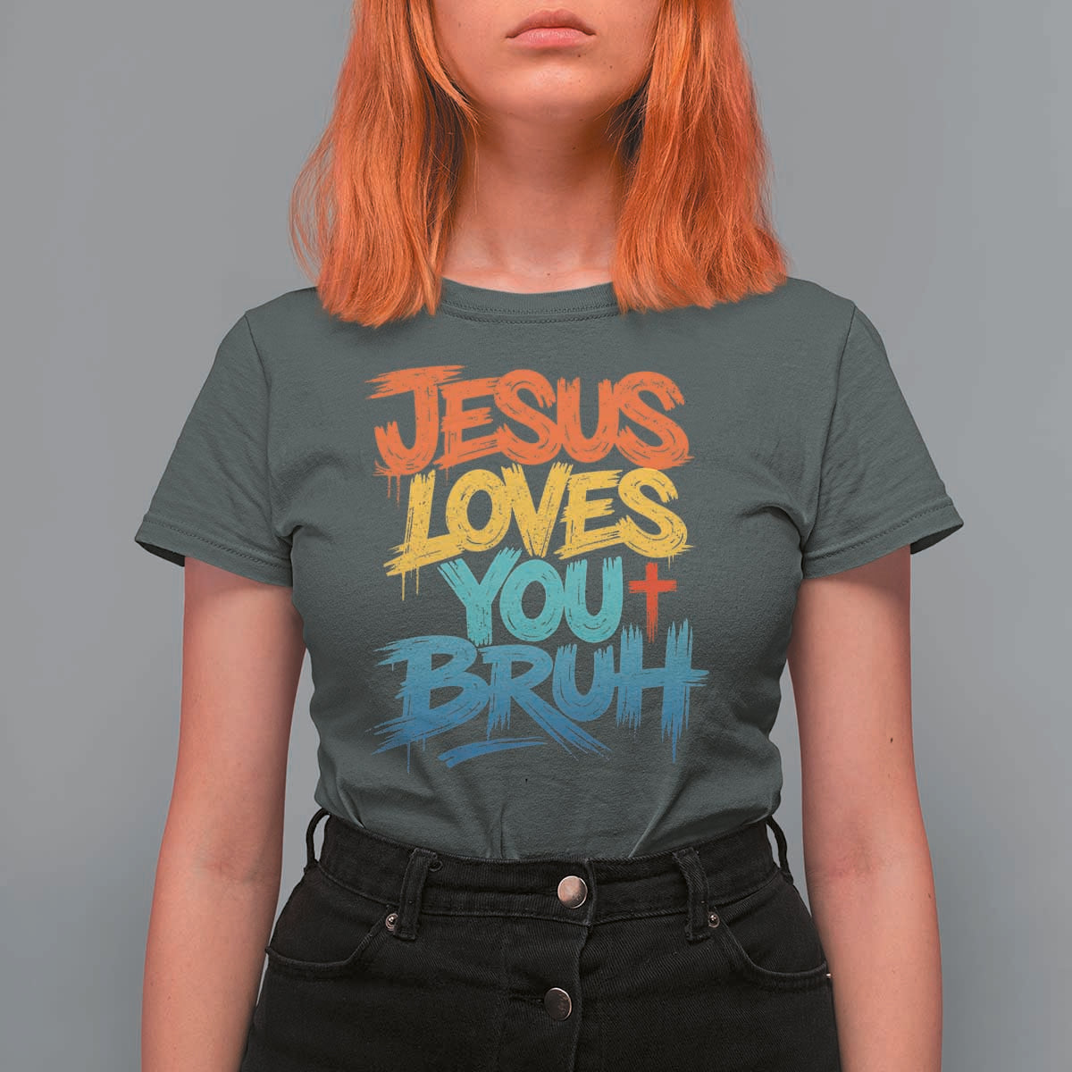 Jesus Loves You Bruh T Shirt For Women Funny Christian Believer Faith God Retro Religious