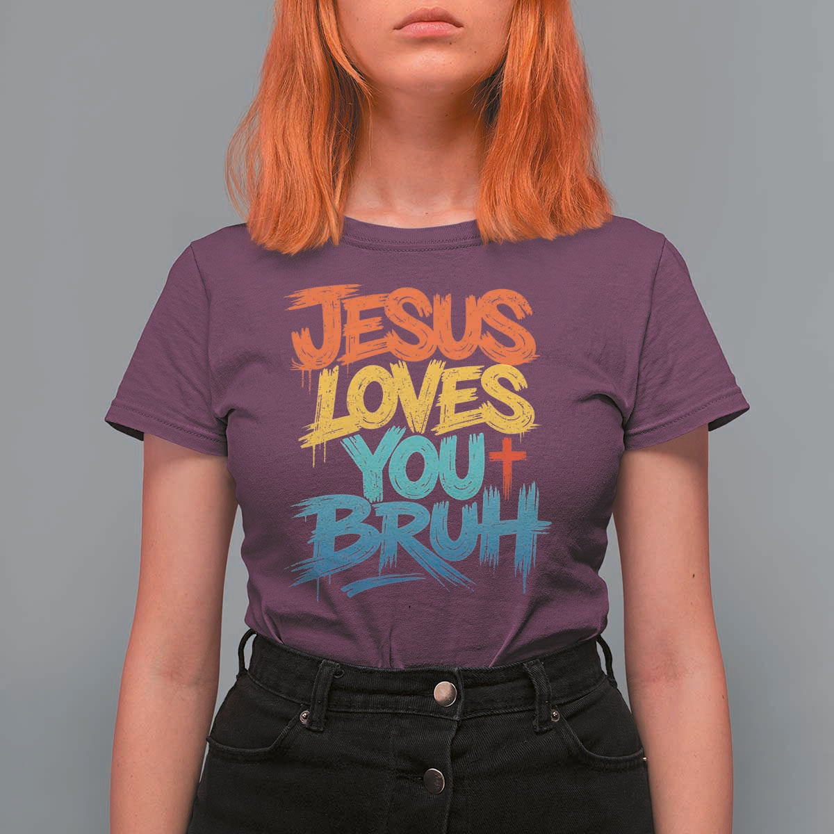 Jesus Loves You Bruh T Shirt For Women Funny Christian Believer Faith God Retro Religious