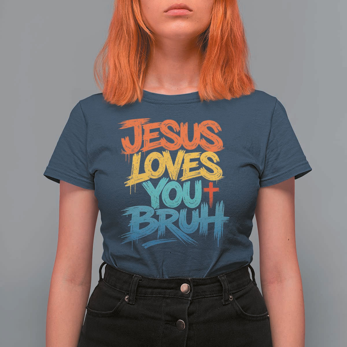 Jesus Loves You Bruh T Shirt For Women Funny Christian Believer Faith God Retro Religious
