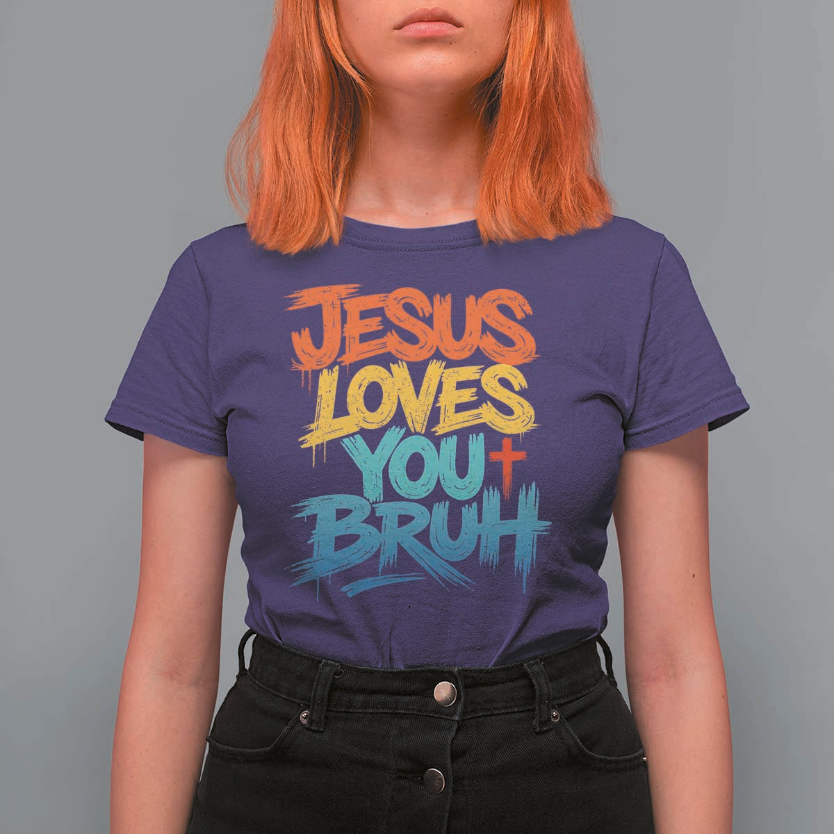 Jesus Loves You Bruh T Shirt For Women Funny Christian Believer Faith God Retro Religious