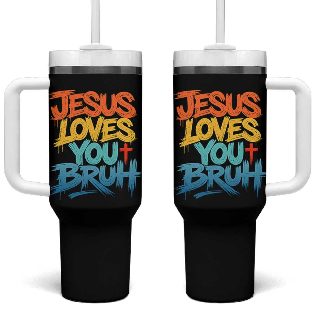 Jesus Loves You Bruh Tumbler With Handle Funny Christian Believer Faith God Retro Religious