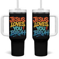 Jesus Loves You Bruh Tumbler With Handle Funny Christian Believer Faith God Retro Religious
