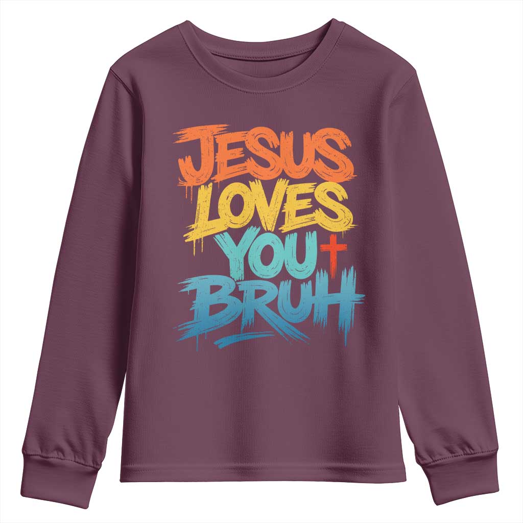 Jesus Loves You Bruh Youth Sweatshirt Funny Christian Believer Faith God Retro Religious