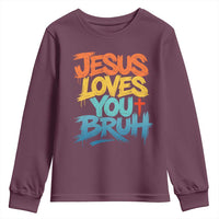 Jesus Loves You Bruh Youth Sweatshirt Funny Christian Believer Faith God Retro Religious