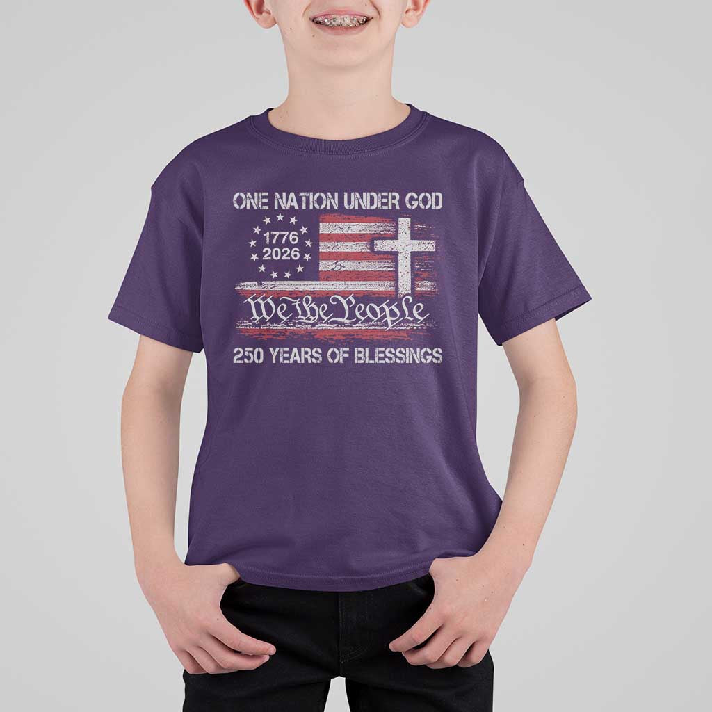 One Nation Under God 250 Years Of Blessing T Shirt For Kid 250th Faith Anniversary USA
