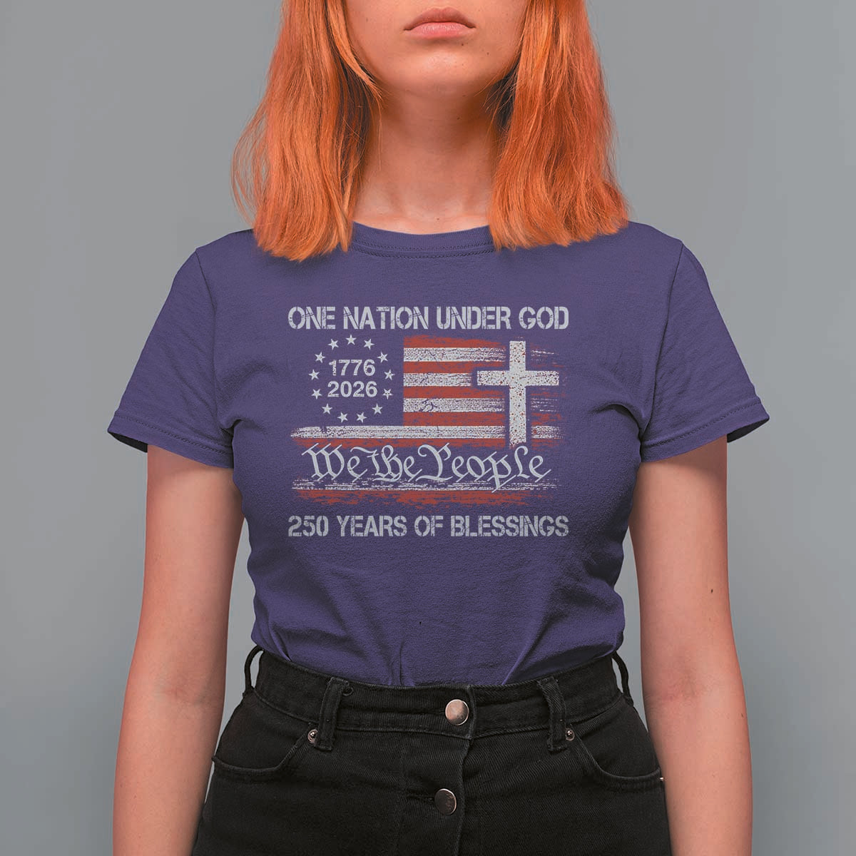 One Nation Under God 250 Years Of Blessing T Shirt For Women 250th Faith Anniversary USA