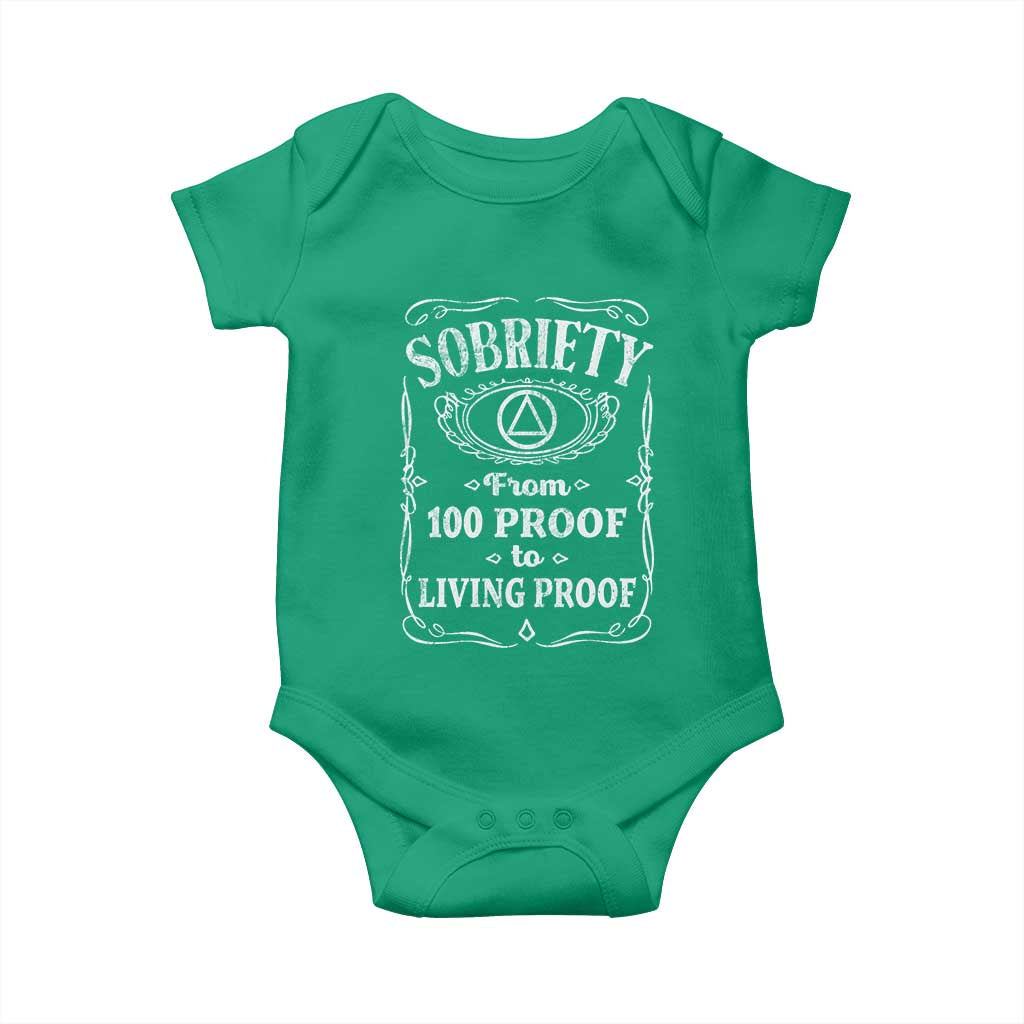 Sobriety From 100 Proof To Living Proof Baby Onesie Sober Anniversary AA NA Recovery