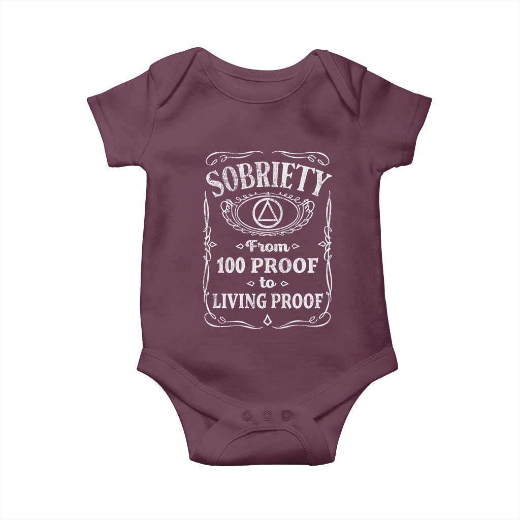 Sobriety From 100 Proof To Living Proof Baby Onesie Sober Anniversary AA NA Recovery