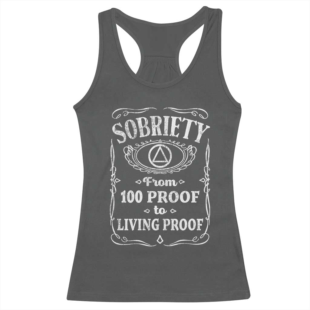 Sobriety From 100 Proof To Living Proof Racerback Tank Top Sober Anniversary AA NA Recovery