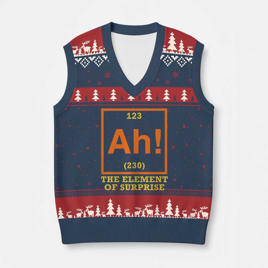 Ah The Element Of Surprise V-Neck Knit Sweater Vest Chemistry Science Humor Retro Periodic Table