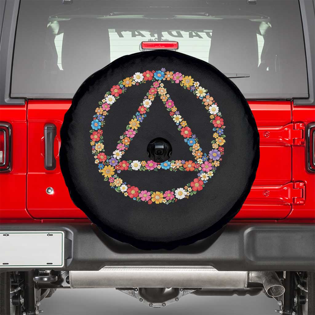 AA Sober Retro Flower Symbol Serenity Recovery Spare Tire Cover