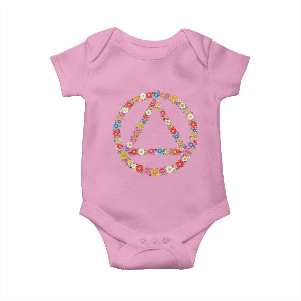 AA Sober Retro Flower Symbol Serenity Recovery Baby Onesie