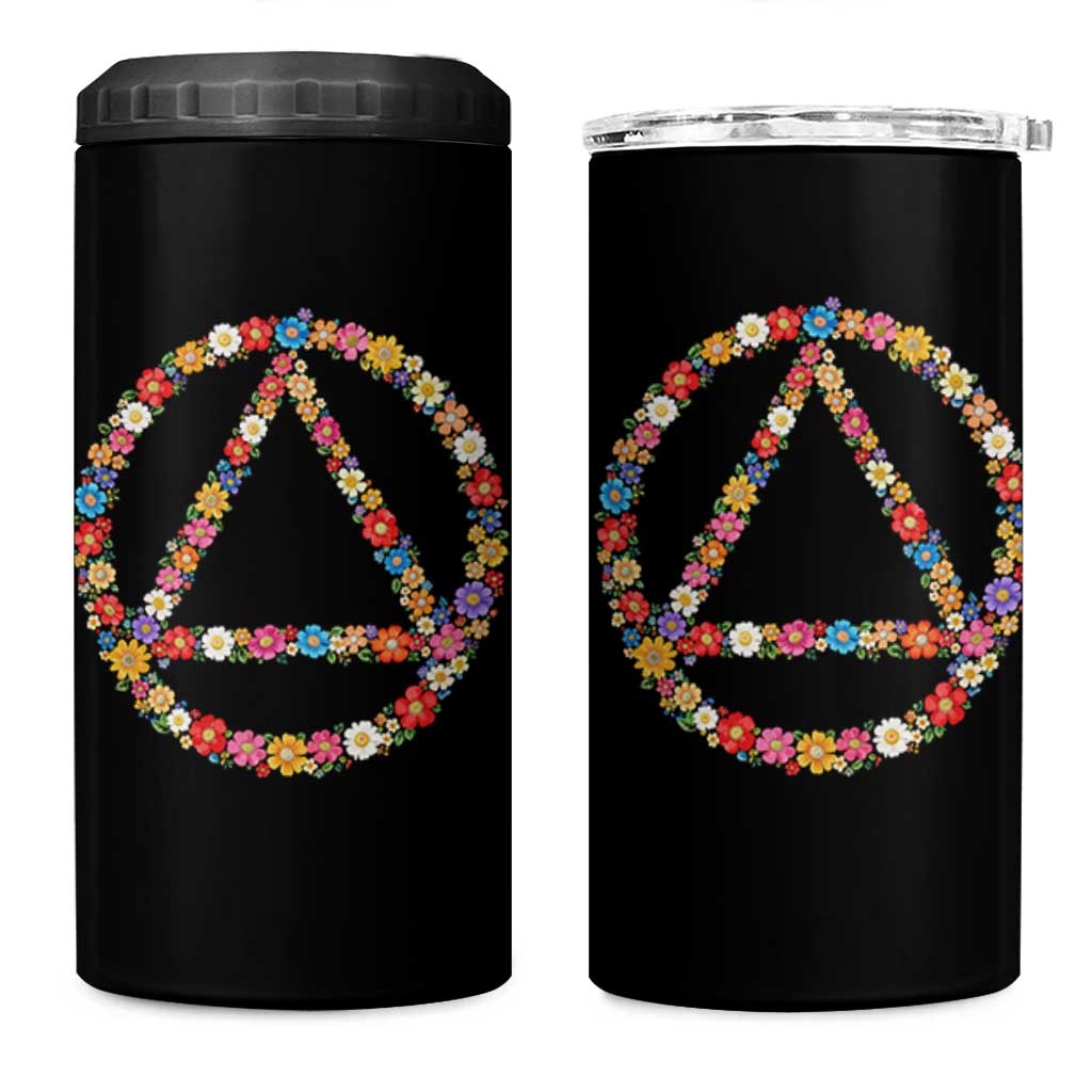 AA Sober Retro Flower Symbol Serenity Recovery 4 in 1 Can Cooler Tumbler