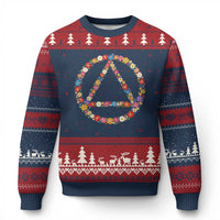 AA Sober Retro Flower Symbol Serenity Recovery Ugly Christmas Sweater