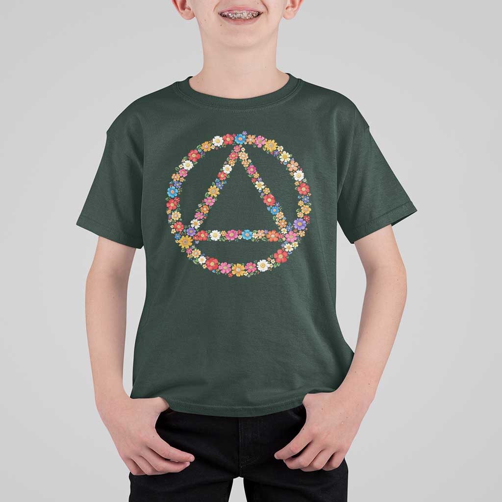 AA Sober Retro Flower Symbol Serenity Recovery T Shirt For Kid