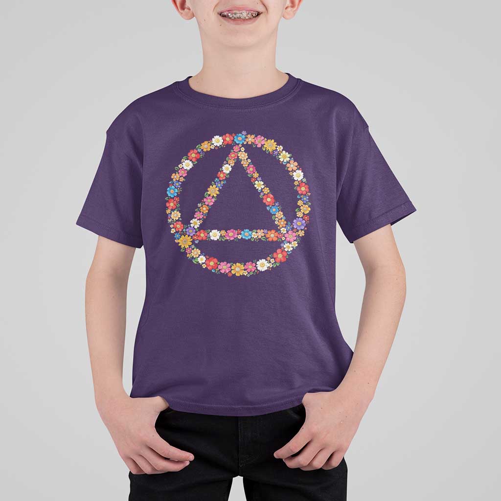 AA Sober Retro Flower Symbol Serenity Recovery T Shirt For Kid