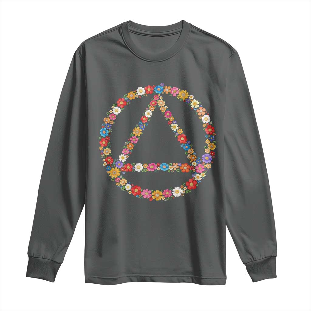AA Sober Retro Flower Symbol Serenity Recovery Long Sleeve Shirt