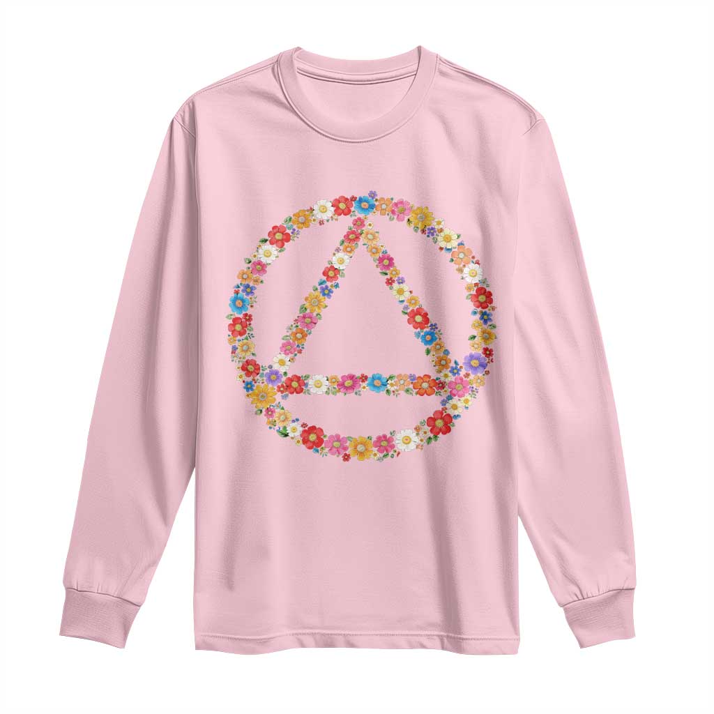AA Sober Retro Flower Symbol Serenity Recovery Long Sleeve Shirt