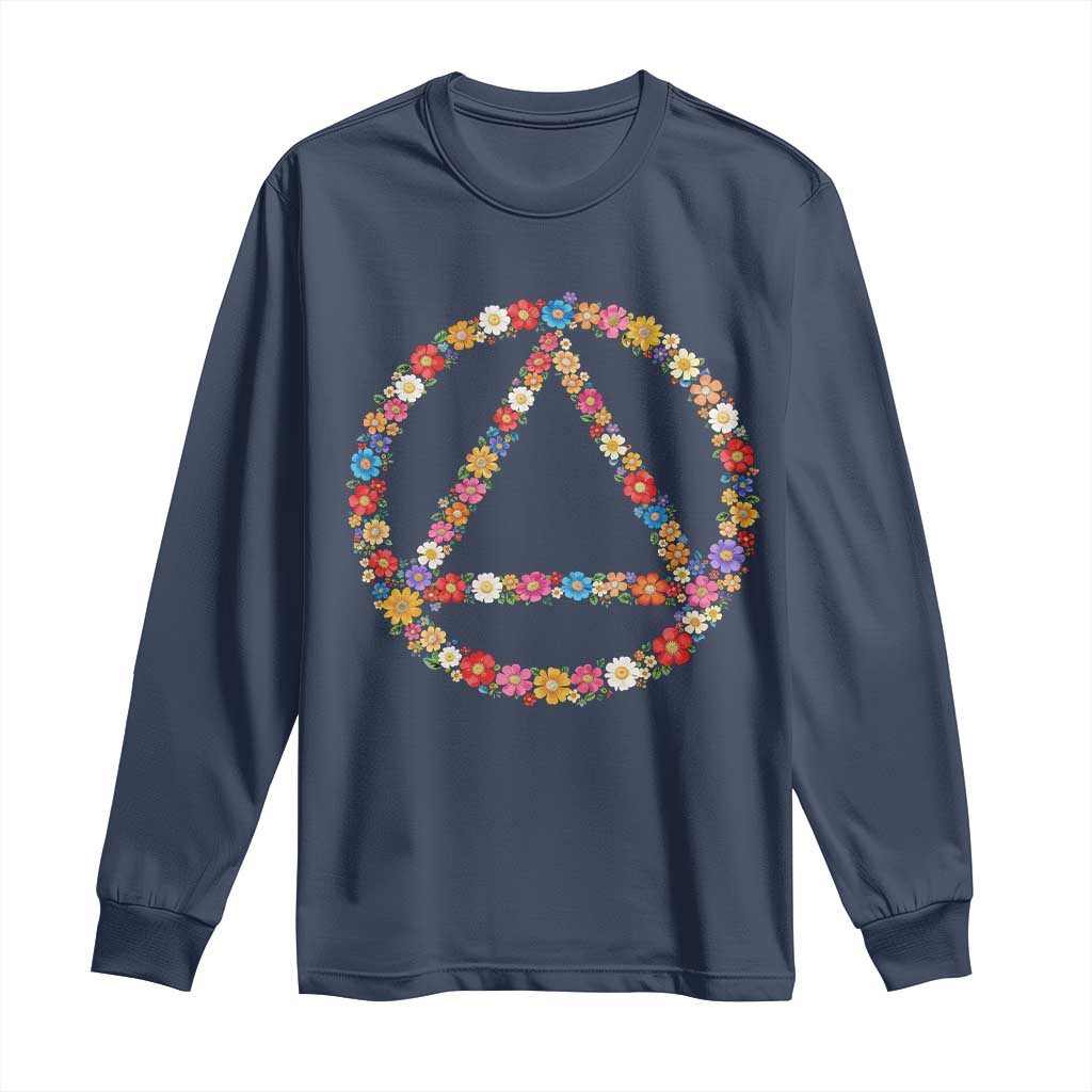 AA Sober Retro Flower Symbol Serenity Recovery Long Sleeve Shirt