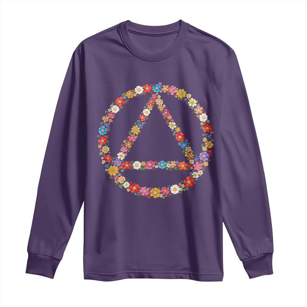 AA Sober Retro Flower Symbol Serenity Recovery Long Sleeve Shirt