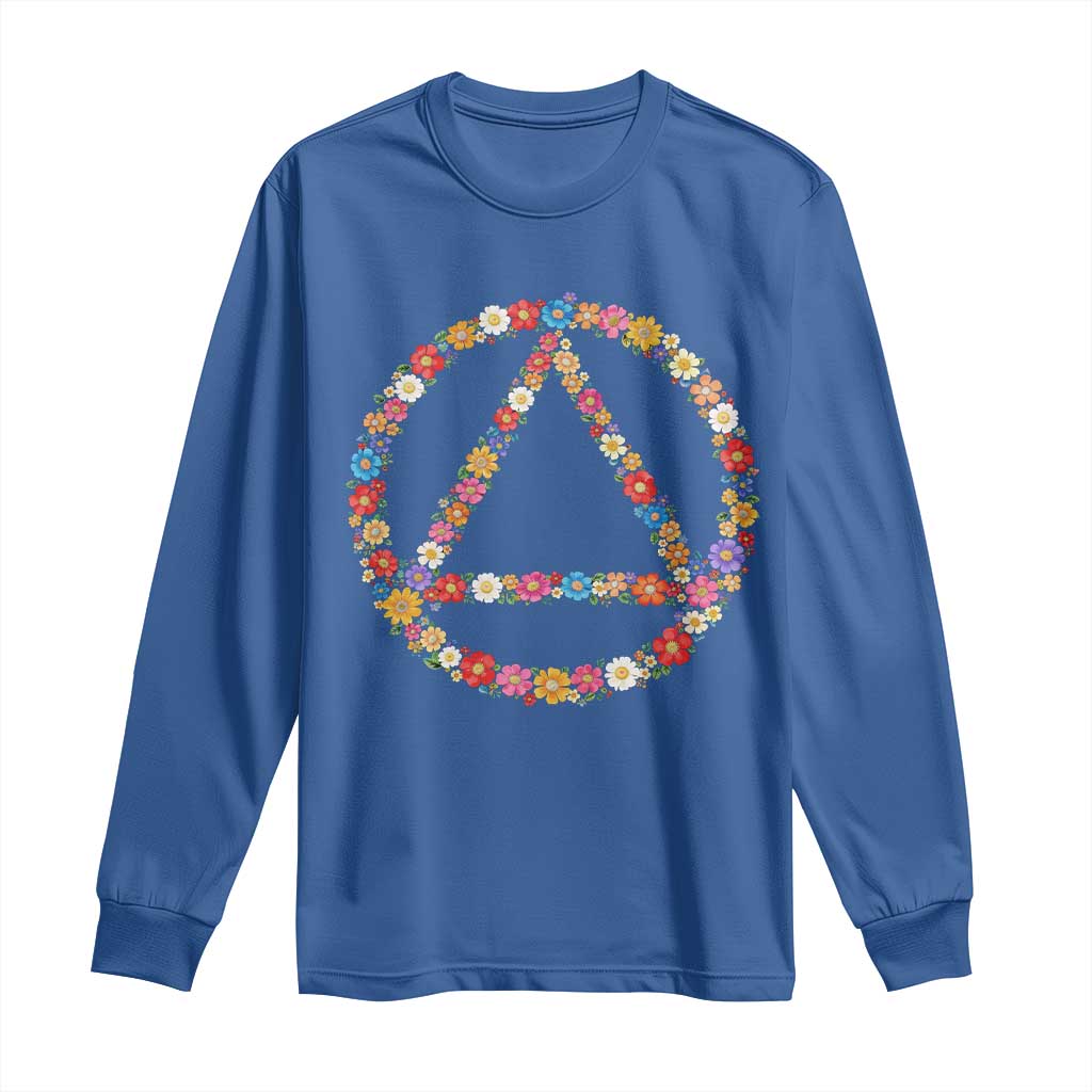 AA Sober Retro Flower Symbol Serenity Recovery Long Sleeve Shirt