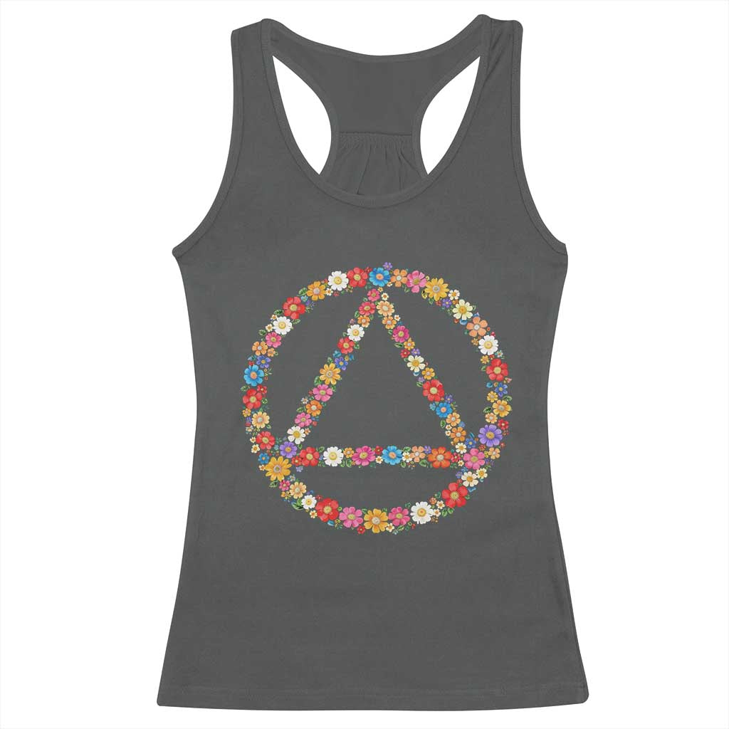 AA Sober Retro Flower Symbol Serenity Recovery Racerback Tank Top