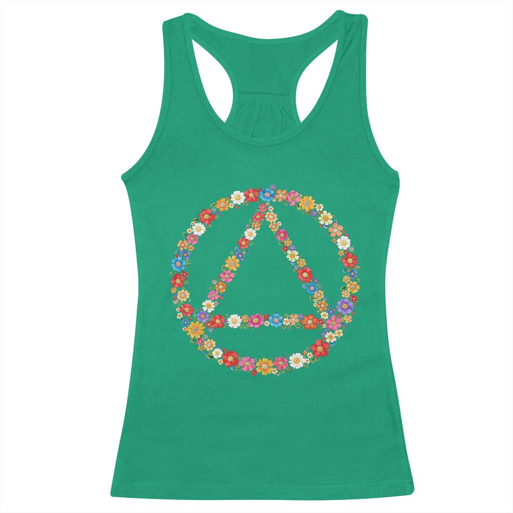 AA Sober Retro Flower Symbol Serenity Recovery Racerback Tank Top