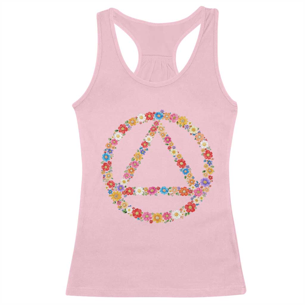 AA Sober Retro Flower Symbol Serenity Recovery Racerback Tank Top