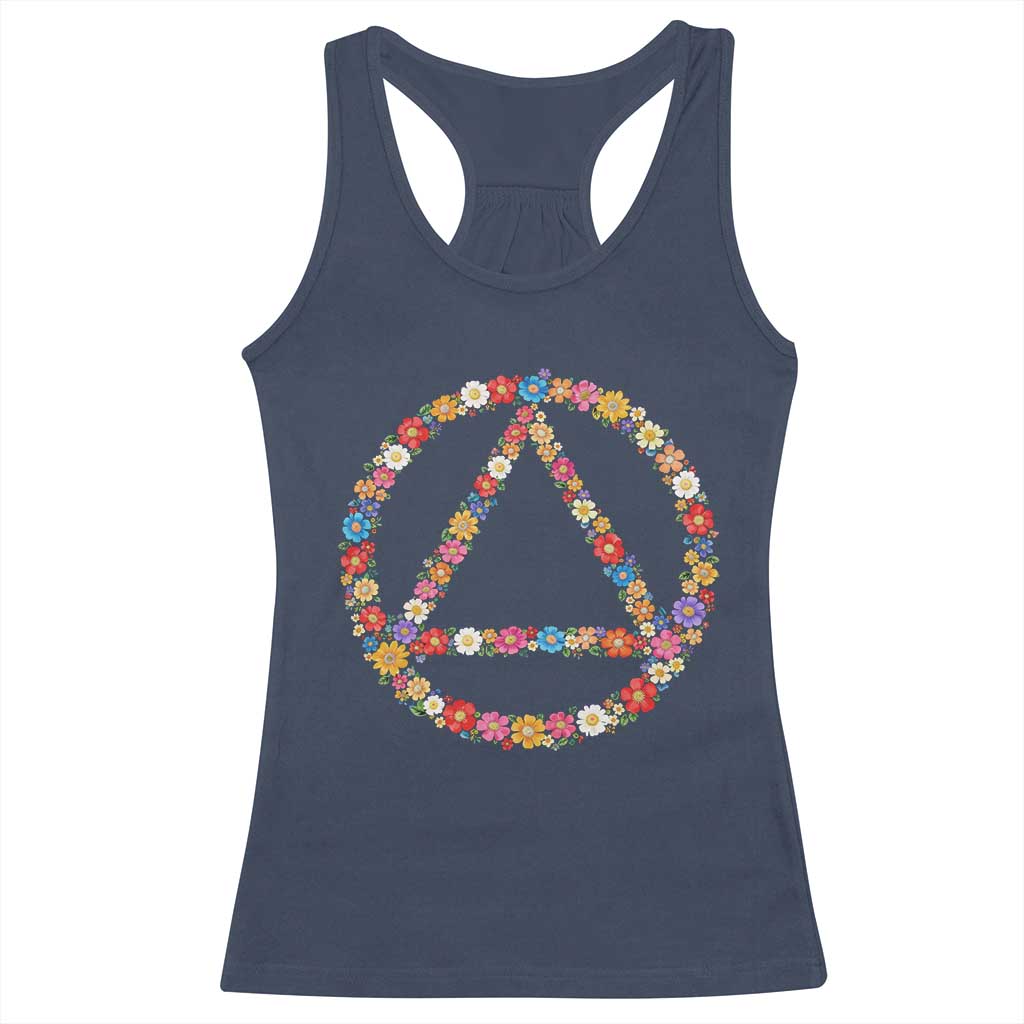 AA Sober Retro Flower Symbol Serenity Recovery Racerback Tank Top