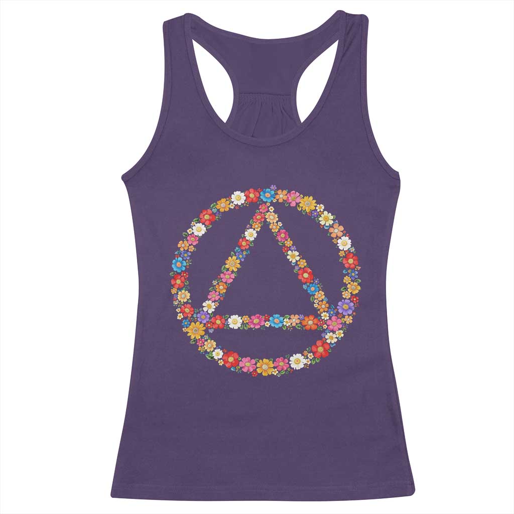 AA Sober Retro Flower Symbol Serenity Recovery Racerback Tank Top