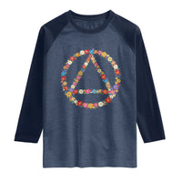 AA Sober Retro Flower Symbol Serenity Recovery Raglan Shirt