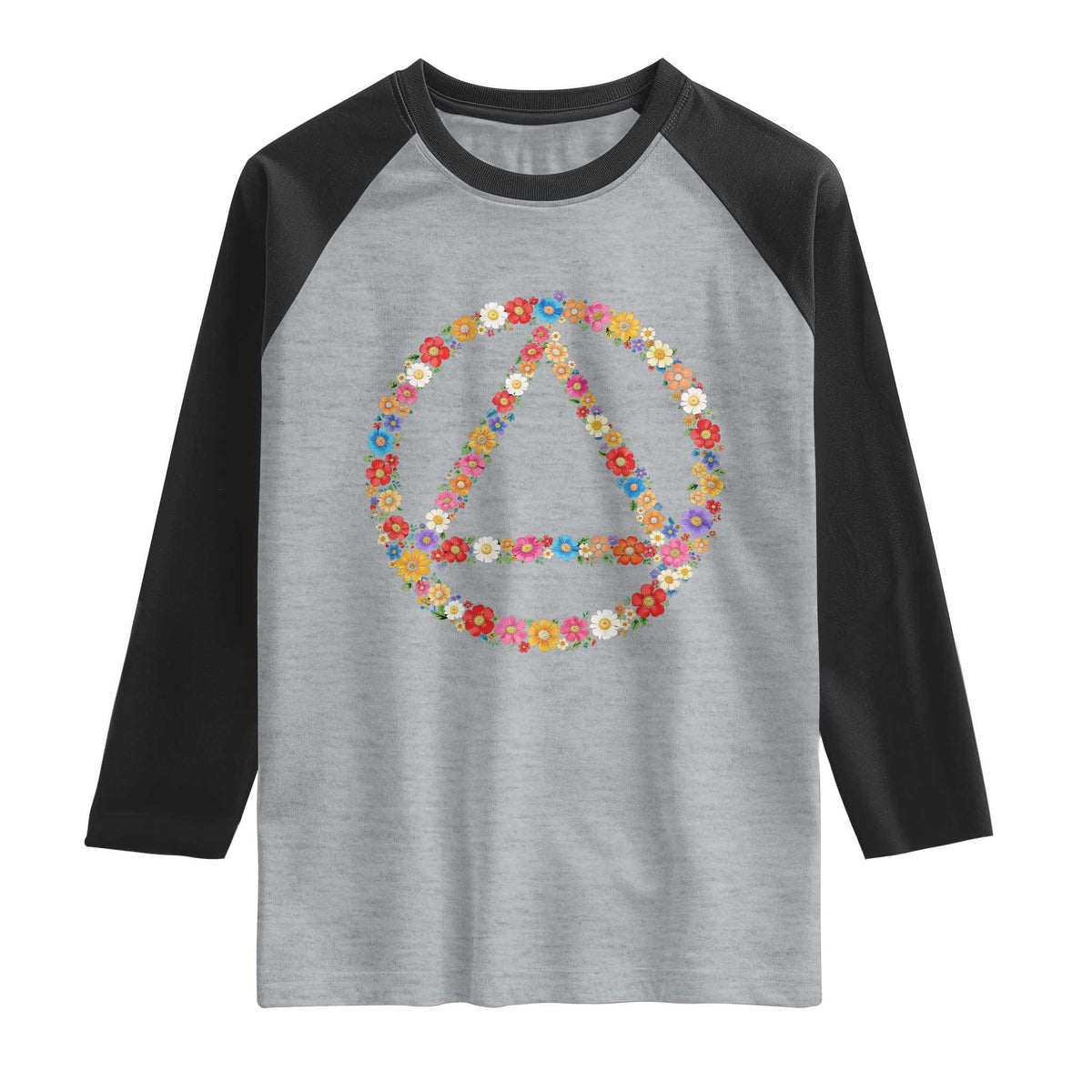 AA Sober Retro Flower Symbol Serenity Recovery Raglan Shirt