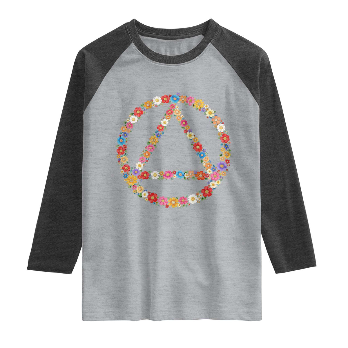 AA Sober Retro Flower Symbol Serenity Recovery Raglan Shirt