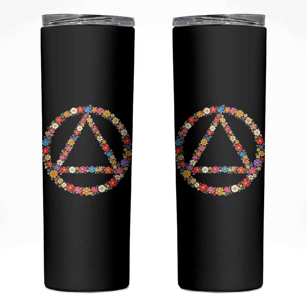 AA Sober Retro Flower Symbol Serenity Recovery Skinny Tumbler