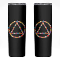 AA Sober Retro Flower Symbol Serenity Recovery Skinny Tumbler