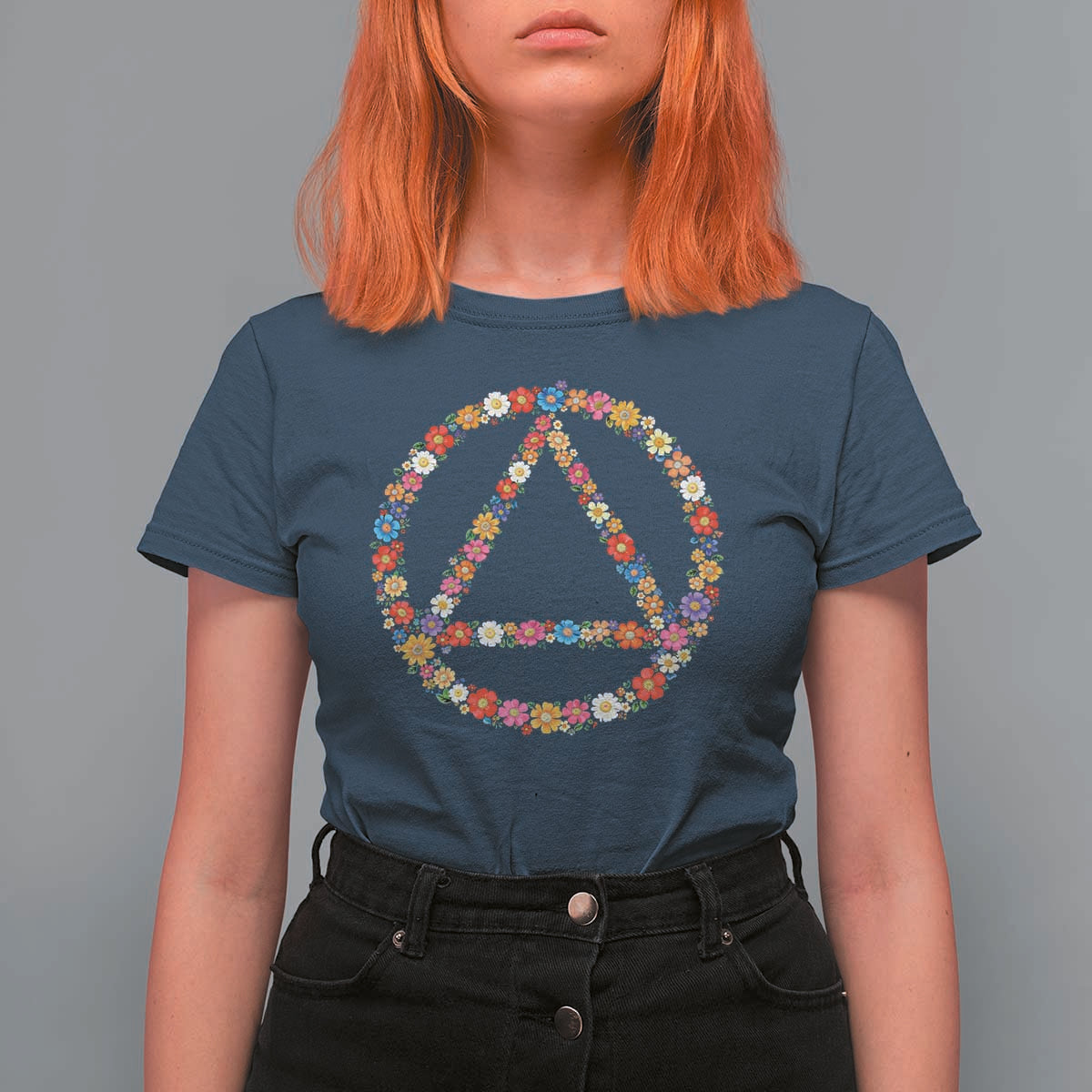 AA Sober Retro Flower Symbol Serenity Recovery T Shirt For Women