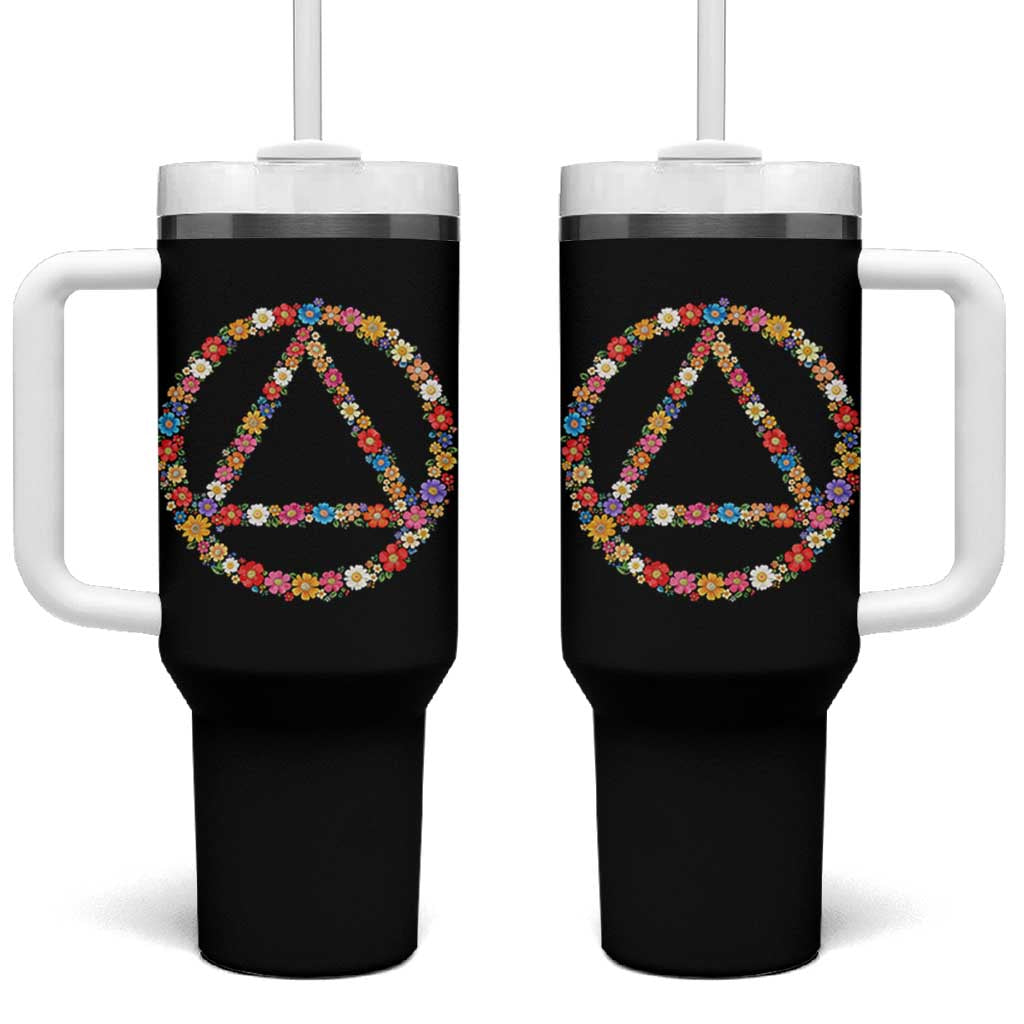 AA Sober Retro Flower Symbol Serenity Recovery Tumbler With Handle
