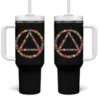 AA Sober Retro Flower Symbol Serenity Recovery Tumbler With Handle