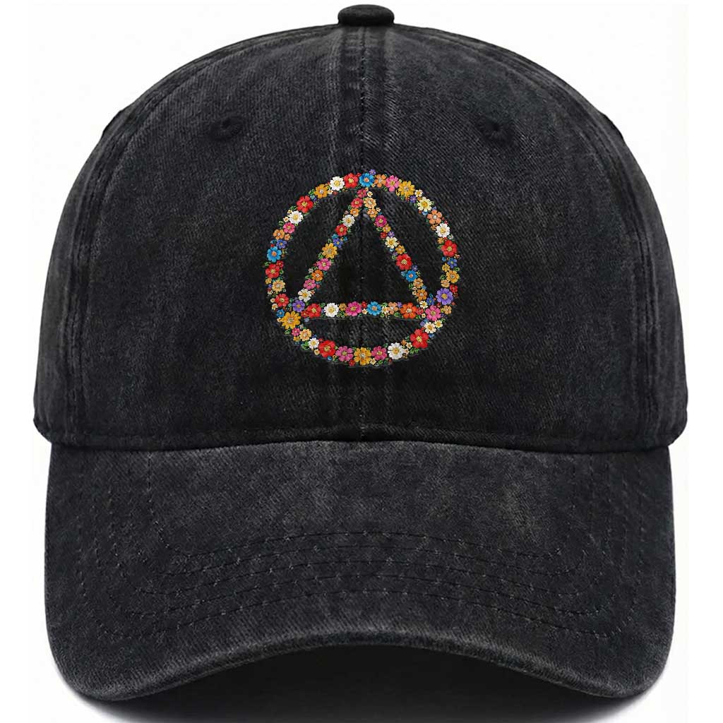 AA Sober Retro Flower Symbol Serenity Recovery Washed Cotton Baseball Cap