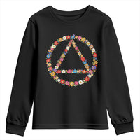 AA Sober Retro Flower Symbol Serenity Recovery Youth Sweatshirt
