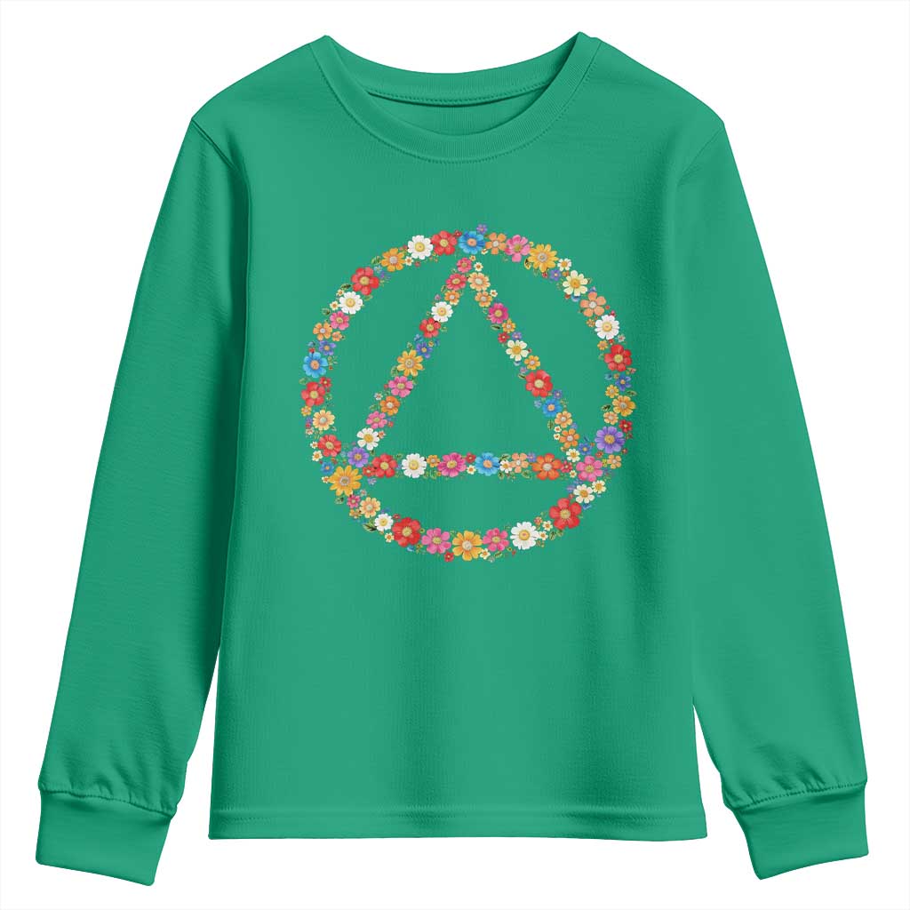 AA Sober Retro Flower Symbol Serenity Recovery Youth Sweatshirt