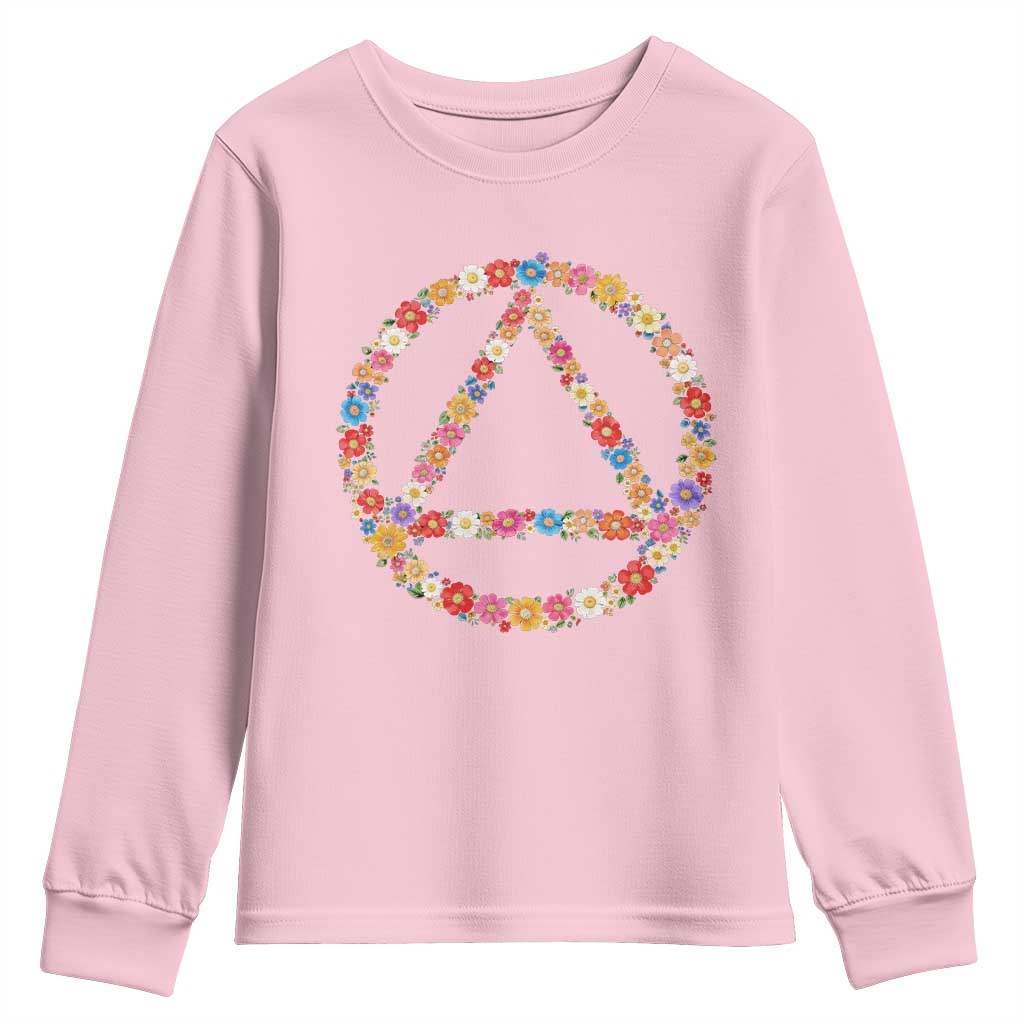 AA Sober Retro Flower Symbol Serenity Recovery Youth Sweatshirt