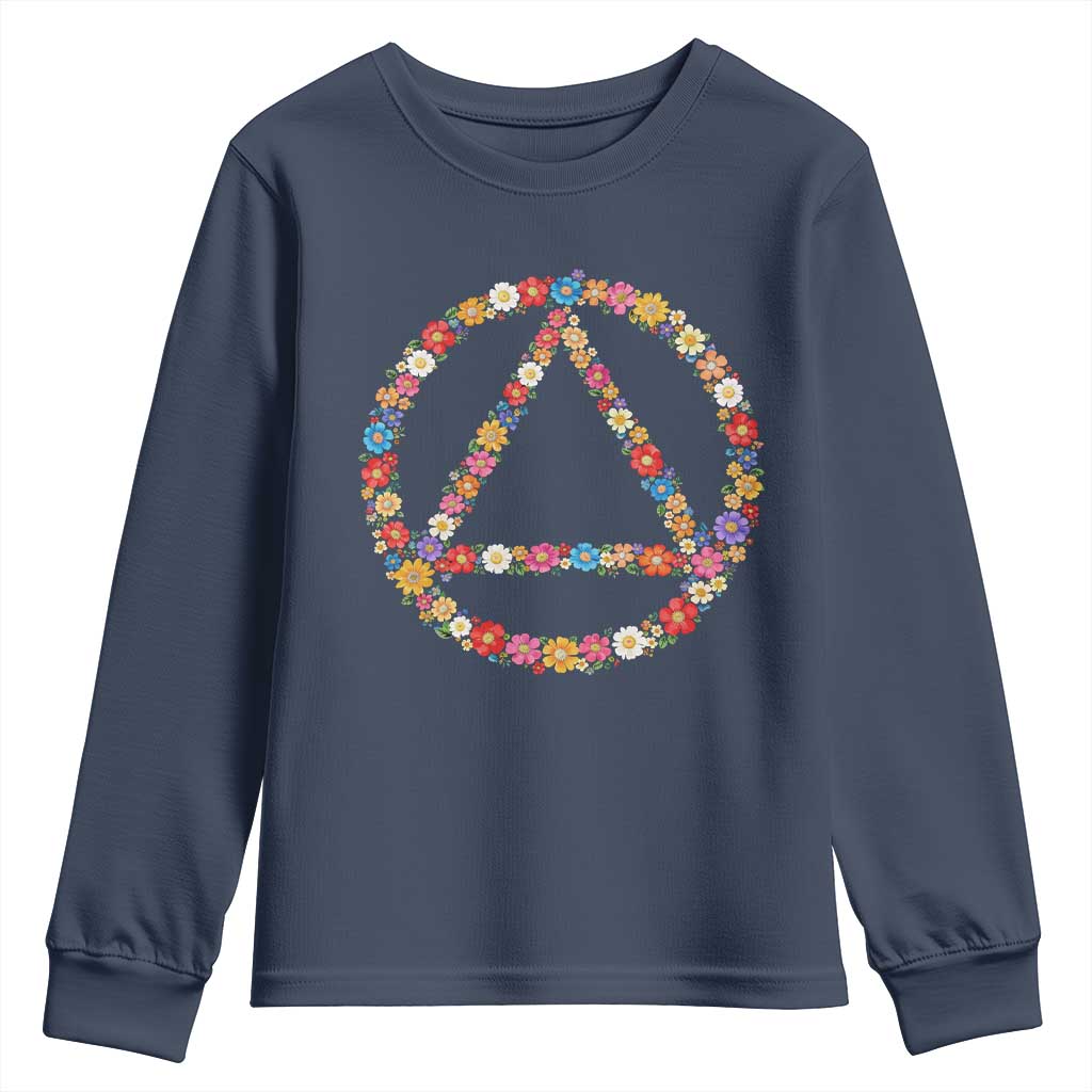 AA Sober Retro Flower Symbol Serenity Recovery Youth Sweatshirt