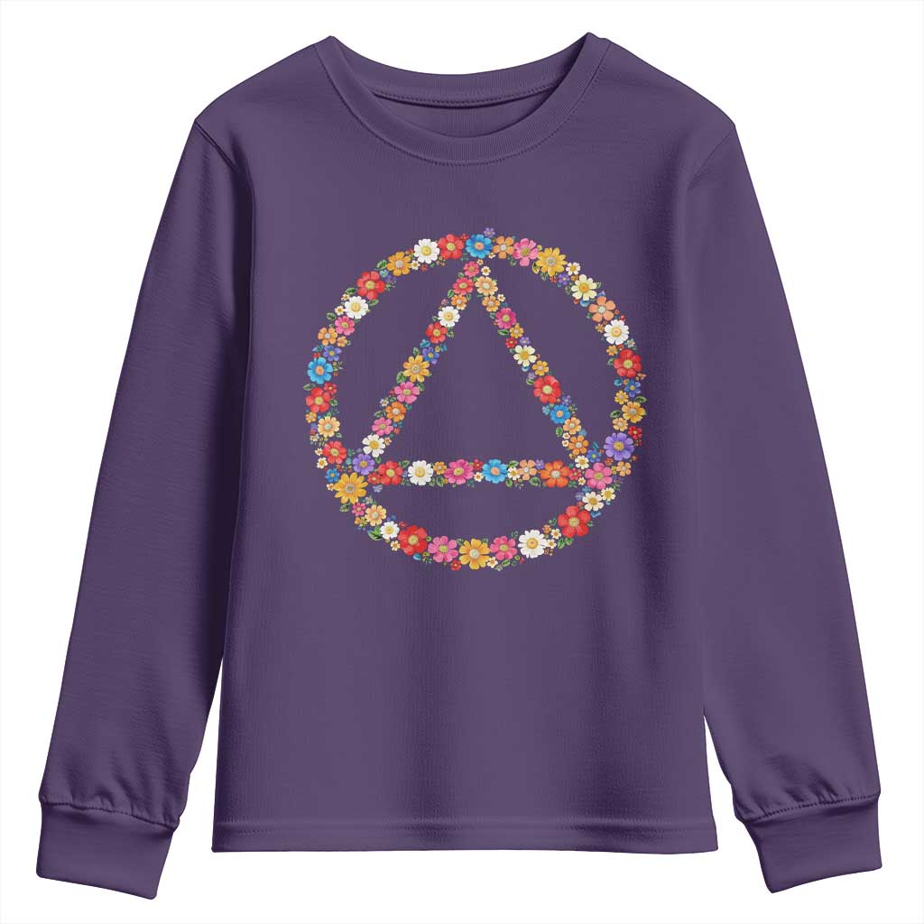 AA Sober Retro Flower Symbol Serenity Recovery Youth Sweatshirt
