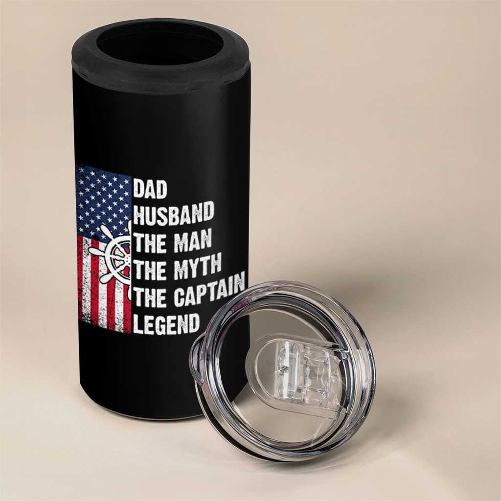 Funny Boat Captain 4 in 1 Can Cooler Tumbler Dad Husband The Man The Myth The Captain Legend