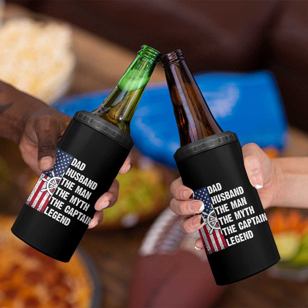 Funny Boat Captain 4 in 1 Can Cooler Tumbler Dad Husband The Man The Myth The Captain Legend